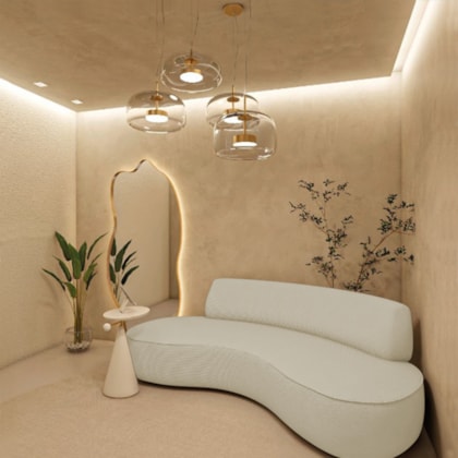 Sofá Curvo Sala de Estar Recepção Consultório Amsterdã 250cm Bouclé Bege