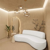 Sofá Curvo Sala de Estar Recepção Consultório Amsterdã 250cm Bouclé Branco