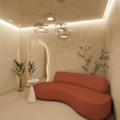 Sofá Curvo Sala de Estar Recepção Consultório Amsterdã 250cm Linho Bouclé Terracota