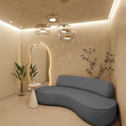 Sofá Curvo Sala de Estar Recepção Consultório Amsterdã 250cm Linho Cinza Escuro