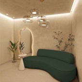 Sofá Curvo Sala de Estar Recepção Consultório Amsterdã 250cm Linho Verde