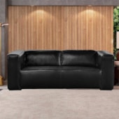 Sofá de Couro 2 Lugares Bronx 165cm M06 Cor Preto com Brilho 455 - Amarena Móveis