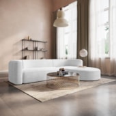 Sofá Modular Celinne Luxuoso Sala de Estar Decoração Luxo 265cm Bouclé Branco