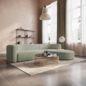 Sofá Modular Celinne Luxuoso Sala de Estar Decoração Luxo 265cm Bouclé Verde Oliva