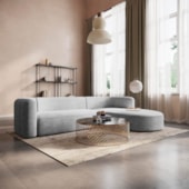 Sofá Modular Celinne Luxuoso Sala de Estar Decoração Luxo 265cm Linho Cinza Claro