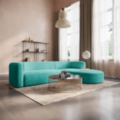 Sofá Modular Celinne Luxuoso Sala de Estar Decoração Luxo 265cm Suede Azul Tiffany