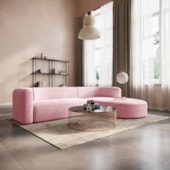 Sofá Modular Celinne Luxuoso Sala de Estar Decoração Luxo 265cm Suede Rosa Bebê