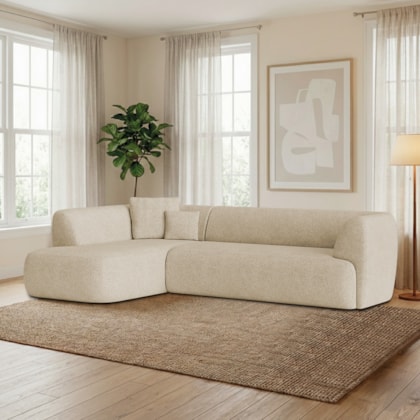 Sofá Modular Oslo Luxuoso Sala de Estar Decoração Luxo 265cm Bouclé Bege