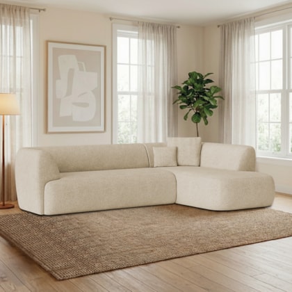 Sofá Modular Oslo Luxuoso Sala de Estar Decoração Luxo 265cm Bouclé Bege
