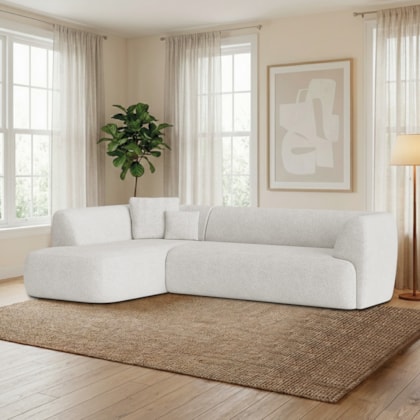 Sofá Modular Oslo Luxuoso Sala de Estar Decoração Luxo 265cm Bouclé Branco
