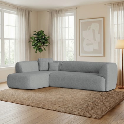 Sofá Modular Oslo Luxuoso Sala de Estar Decoração Luxo 265cm Bouclé Cinza