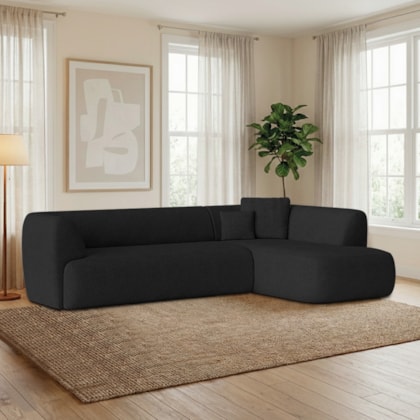 Sofá Modular Oslo Luxuoso Sala de Estar Decoração Luxo 265cm Bouclé Preto