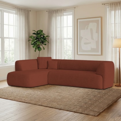 Sofá Modular Oslo Luxuoso Sala de Estar Decoração Luxo 265cm Bouclé Terracota