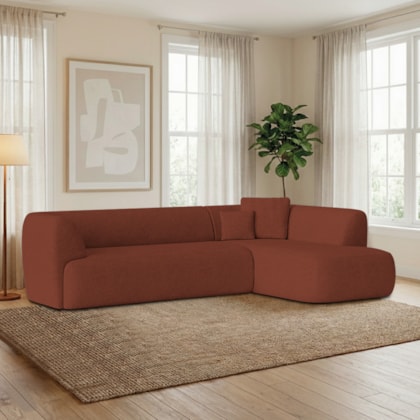 Sofá Modular Oslo Luxuoso Sala de Estar Decoração Luxo 265cm Bouclé Terracota