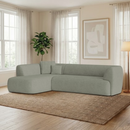 Sofá Modular Oslo Luxuoso Sala de Estar Decoração Luxo 265cm Bouclé Verde Oliva