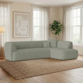 Sofá Modular Oslo Luxuoso Sala de Estar Decoração Luxo 265cm Bouclé Verde Oliva
