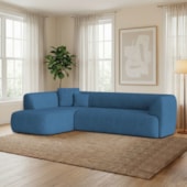 Sofá Modular Oslo Luxuoso Sala de Estar Decoração Luxo 265cm Linho Azul Royal