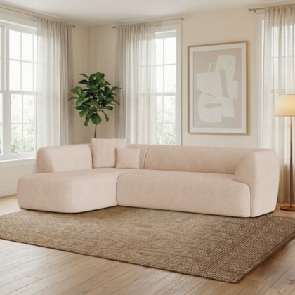 Sofá Modular Oslo Luxuoso Sala de Estar Decoração Luxo 265cm Linho Bege