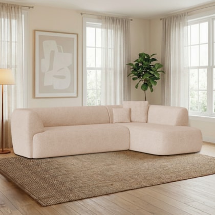 Sofá Modular Oslo Luxuoso Sala de Estar Decoração Luxo 265cm Linho Bege