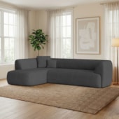 Sofá Modular Oslo Luxuoso Sala de Estar Decoração Luxo 265cm Linho Cinza Escuro