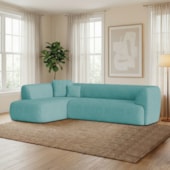 Sofá Modular Oslo Luxuoso Sala de Estar Decoração Luxo 265cm Suede Azul Ciano