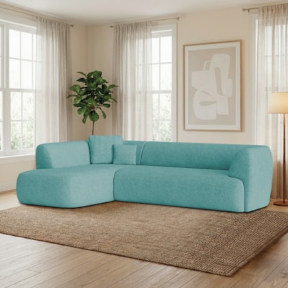 Sofá Modular Oslo Luxuoso Sala de Estar Decoração Luxo 265cm Suede Azul Ciano