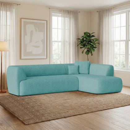 Sofá Modular Oslo Luxuoso Sala de Estar Decoração Luxo 265cm Suede Azul Ciano