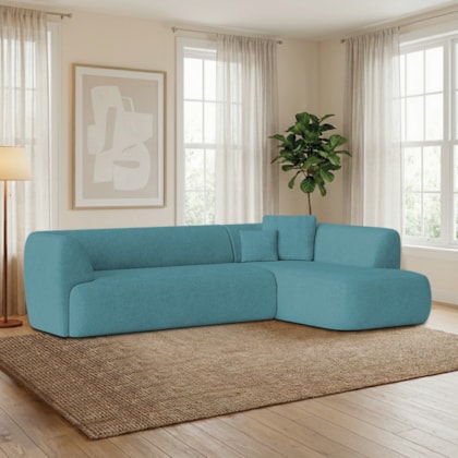 Sofá Modular Oslo Luxuoso Sala de Estar Decoração Luxo 265cm Suede Azul Turquesa