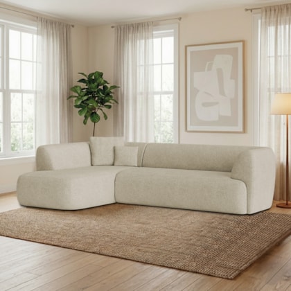 Sofá Modular Oslo Luxuoso Sala de Estar Decoração Luxo 265cm Suede Bege