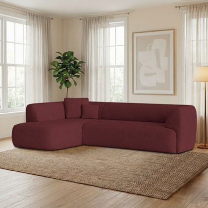 Sofá Modular Oslo Luxuoso Sala de Estar Decoração Luxo 265cm Suede Bordo