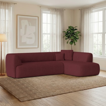 Sofá Modular Oslo Luxuoso Sala de Estar Decoração Luxo 265cm Suede Bordo