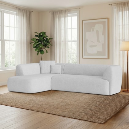 Sofá Modular Oslo Luxuoso Sala de Estar Decoração Luxo 265cm Suede Branco
