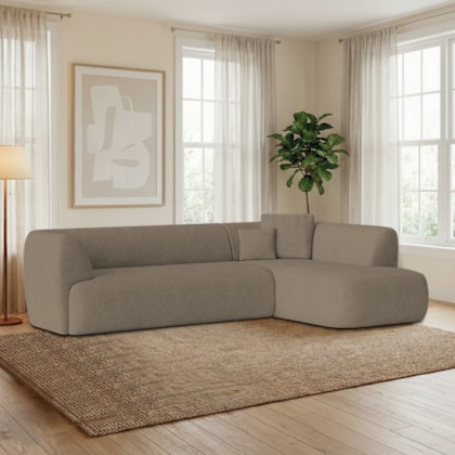 Sofá Modular Oslo Luxuoso Sala de Estar Decoração Luxo 265cm Suede Cappuccino