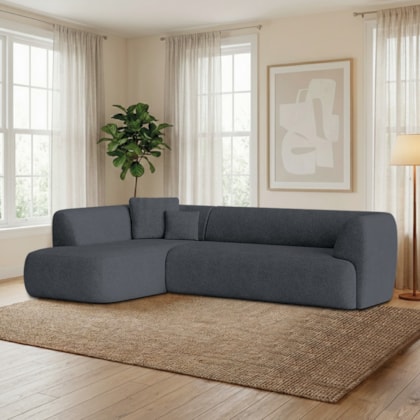 Sofá Modular Oslo Luxuoso Sala de Estar Decoração Luxo 265cm Suede Cinza Escuro