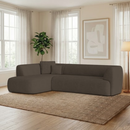 Sofá Modular Oslo Luxuoso Sala de Estar Decoração Luxo 265cm Suede Marrom
