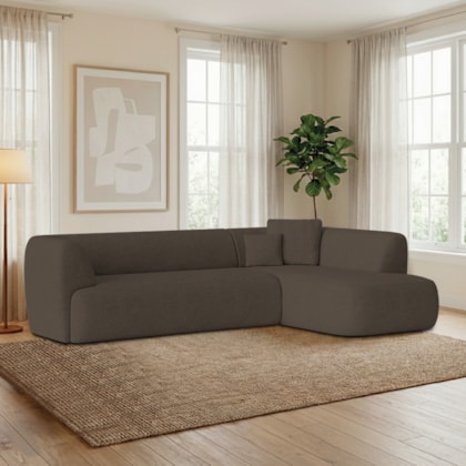 Sofá Modular Oslo Luxuoso Sala de Estar Decoração Luxo 265cm Suede Marrom