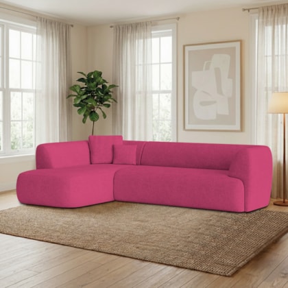 Sofá Modular Oslo Luxuoso Sala de Estar Decoração Luxo 265cm Suede Pink