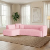 Sofá Modular Oslo Luxuoso Sala de Estar Decoração Luxo 265cm Suede Rosa Bebe