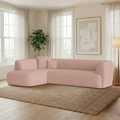 Sofá Modular Oslo Luxuoso Sala de Estar Decoração Luxo 265cm Suede Rose