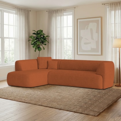 Sofá Modular Oslo Luxuoso Sala de Estar Decoração Luxo 265cm Suede Terracota