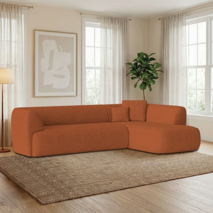 Sofá Modular Oslo Luxuoso Sala de Estar Decoração Luxo 265cm Suede Terracota