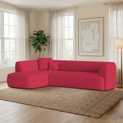 Sofá Modular Oslo Luxuoso Sala de Estar Decoração Luxo 265cm Suede Vermelho