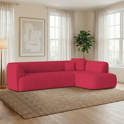 Sofá Modular Oslo Luxuoso Sala de Estar Decoração Luxo 265cm Suede Vermelho