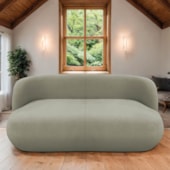 Sofá Nimbus 160cm Orgânico Luxo Sala Recepção 2 Lugares Bouclé Verde Oliva