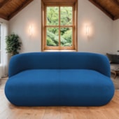 Sofá Nimbus 160cm Orgânico Luxo Sala Recepção 2 Lugares Linho Azul Royal