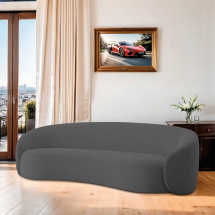 Sofá Orgânico Luxo Recepção 220cm Amore Linho Cinza Escuro