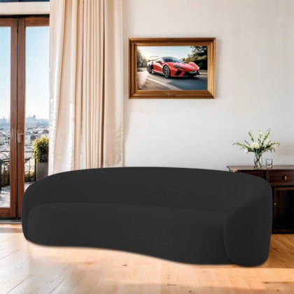 Sofá Orgânico Luxo Recepção 250cm Amore Bouclé Preto
