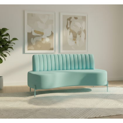 sofá Recamier curvo Sala de Estar Safira Suede Azul Ciano