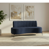 sofá Recamier curvo Sala de Estar Safira Suede Azul Marinho