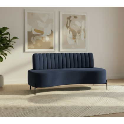 sofá Recamier curvo Sala de Estar Safira Suede Azul Marinho